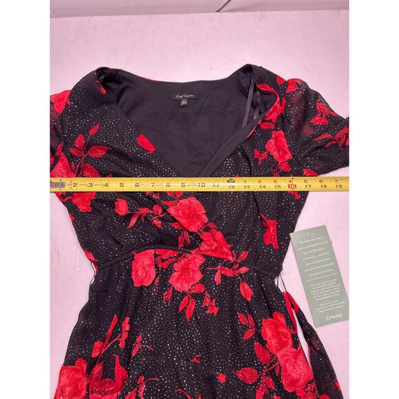 City Triangles Black with Red Flowers Long Sleeve Mini Dress in Size 0. NWT - Picture 6 of 6